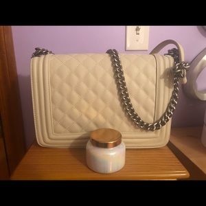 Quilted CC Cream Shoulder Bag